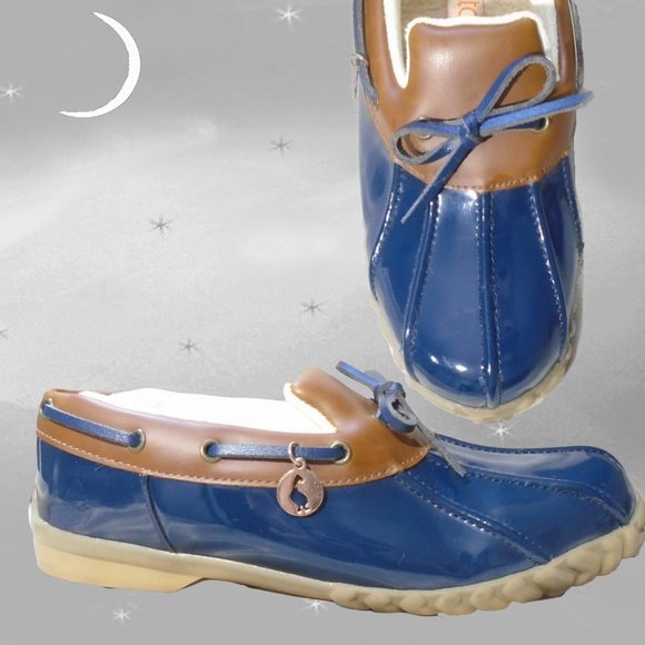 Sporto Shoes - Sporto Duck Shoes, Navy & Brown, Cute Vinyl Shoes - 6 1/2